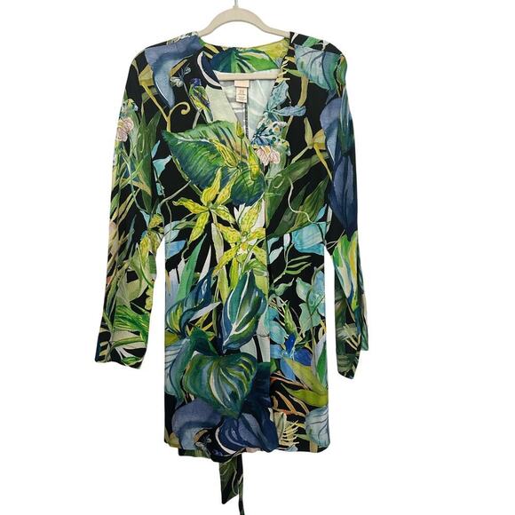 H&M Women's Tropical Birds Floral Print Belted Short Mini Dress Size XS - Picture 4 of 11